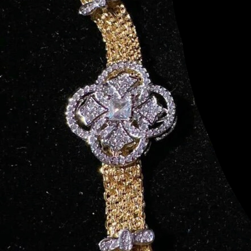 Silver Gold CZ Vintage Style Bracelet - Picture 6 of 6